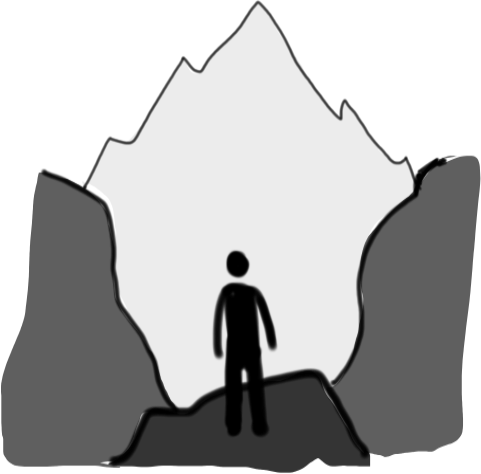 An illustrated image of a stickwoman standing in front of a mountain.